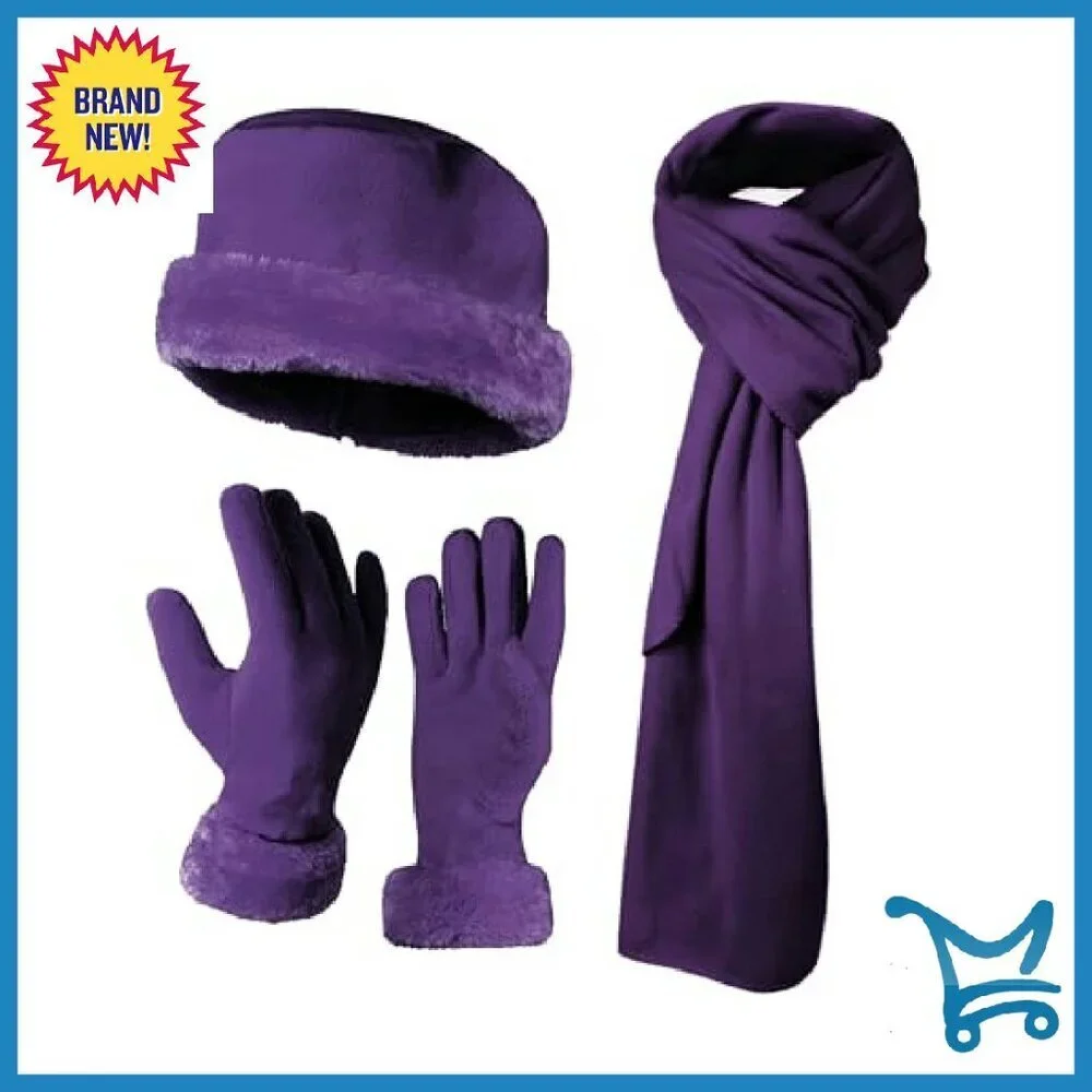 Women's Fleece Winter Hat and Glove Set - Warm Plush Polyester Accessories